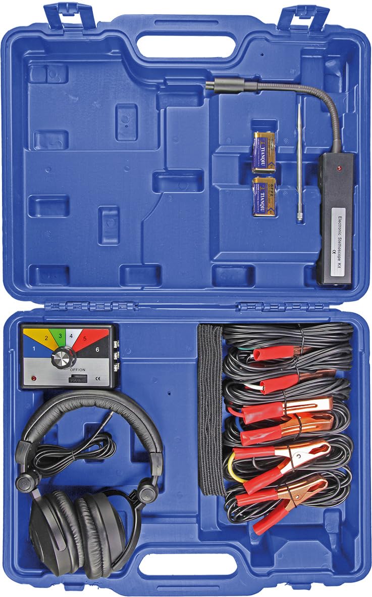 Kunzer 7ESTK01 Elektronisches Stethoskop KFZ, Koffer - 6 Kabel mit Krokodilklemmen - Aufspüren von Geräuschen im Motor