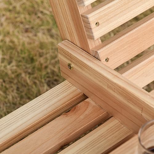 Miniatura 9 de Outsunny Columpio de madera para porche de 3 plazas banco de columpio para patio con mesa de centro plegable portavasos y cadenas incluidas