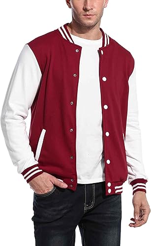 COOFANDY - Chaqueta universitaria de moda para hombre, informal, ajustada y de algodón, chaqueta del equipo, de béisbol, cazadora