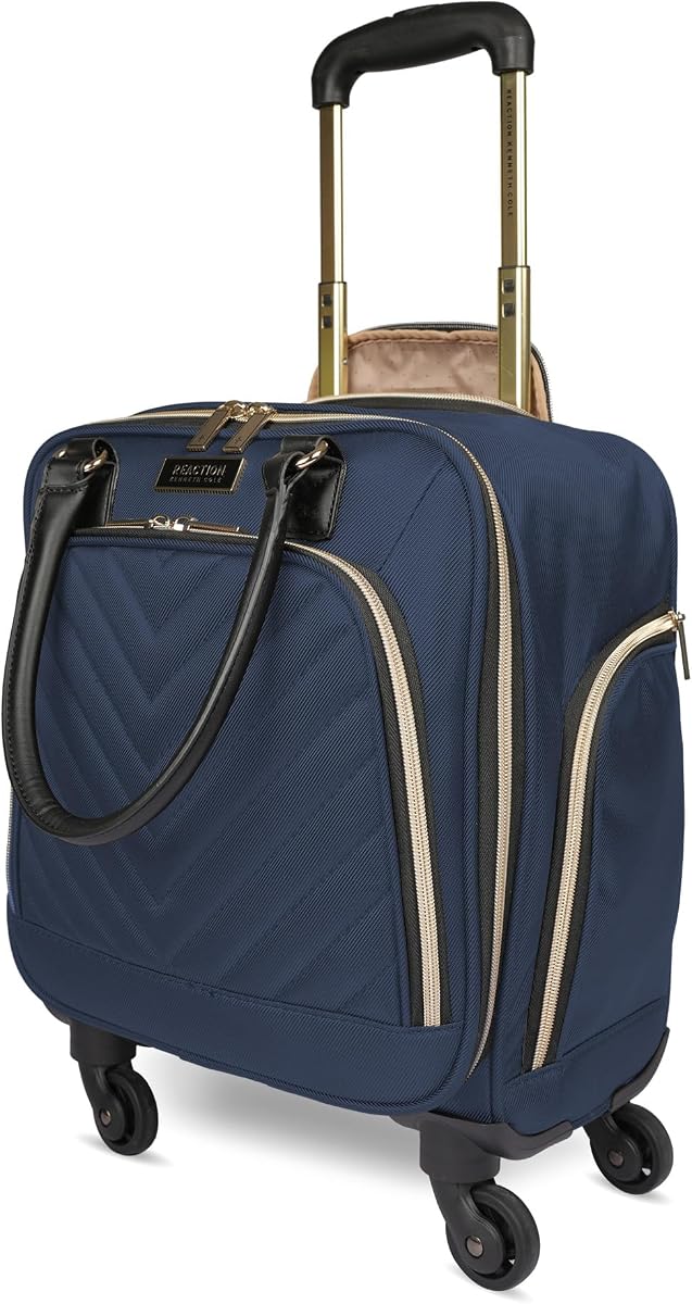 Equipaje acolchado Chelsea Chevron, azul marino, asiento inferior, equipaje de mano de 17 pulgadas