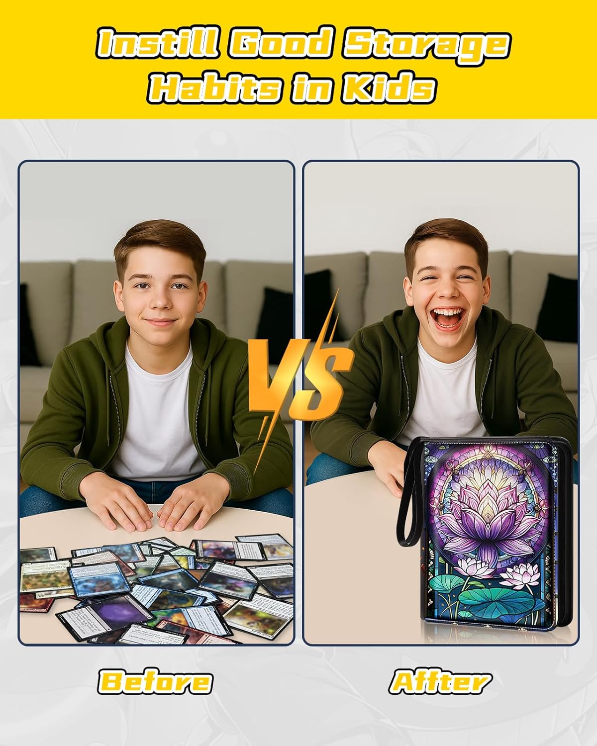 for 9 Pocket Card Binder for MTG, TCG, Game Cards Holds 900 Cards - Large Capacity Trading Card Collection Album Folder with Zipper for Men Boys Teens Flower Design for Sports Card