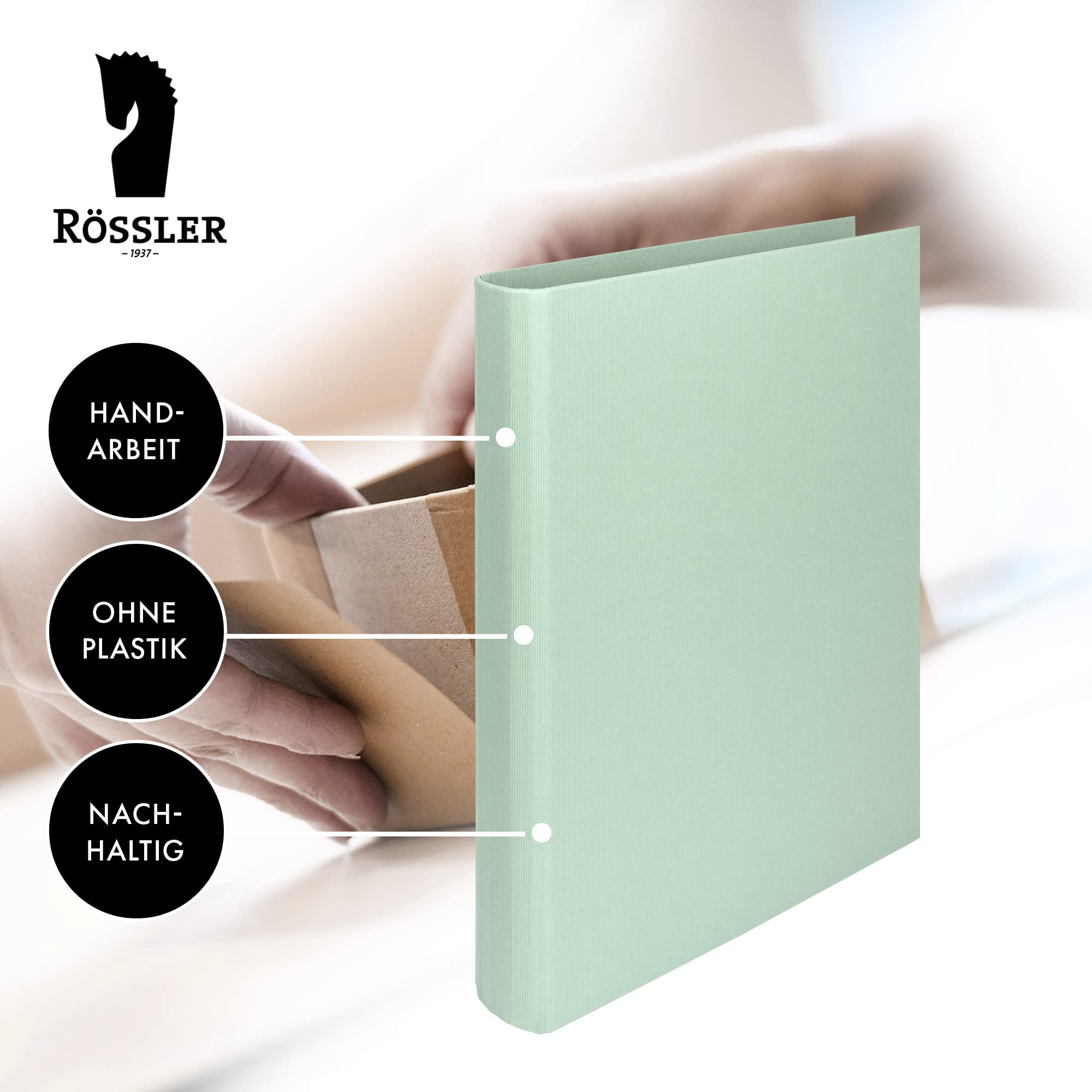 Rössler SOHO Ringbuch A4 | Ringmappe | Ringordner schmal | Ringhefter | Ordner A4 schmal | 2 Ring | Ringbuchordner | 54x280x321 mm | 25mm Füllhöhe | 1 Stück | Farbe: Grün | Mint