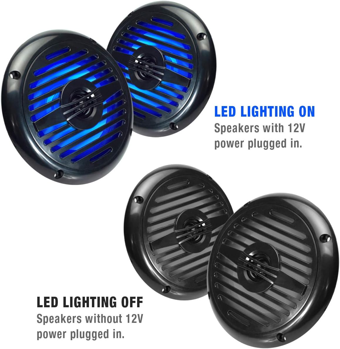 5.25” Water Resistant Coaxial Speakers with Blue LED Lights for Marine, RVs, & Hot Tubs – Pair
