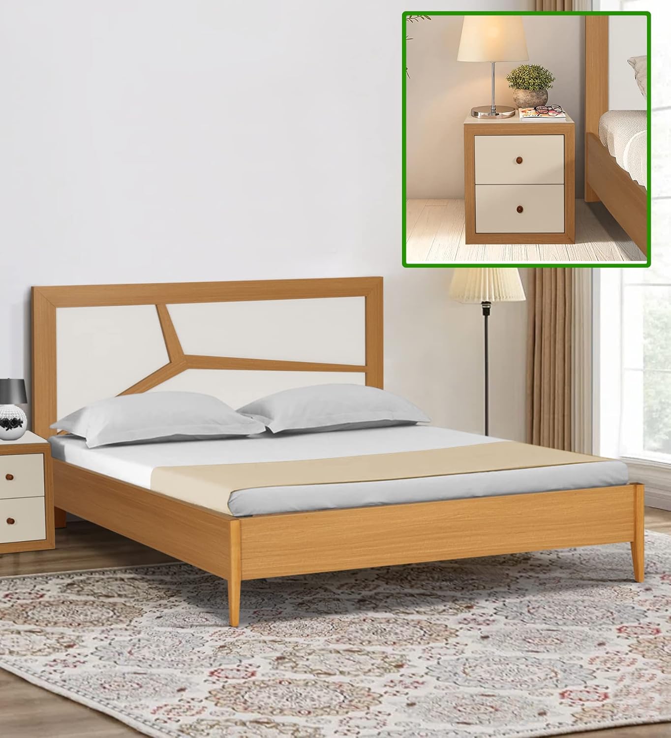 Trevi Mattrix Engineered Wood Double Bed with Bedside Table Combo King Size Without Storage