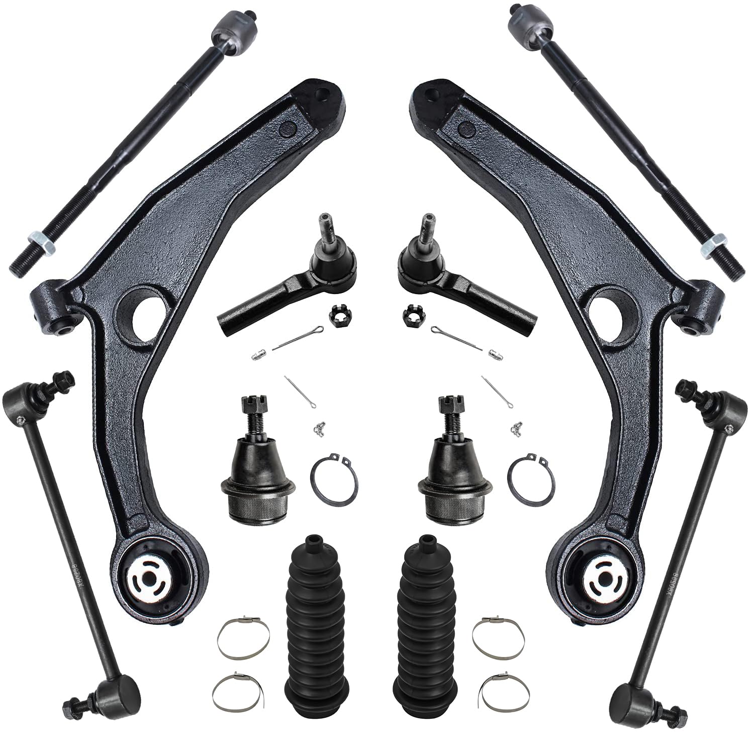 Detroit Axle - Front End 12pc Suspension Kit for 11-14 Chrysler 200 07-10 Sebring 08-14 Dodge Avenger, 2 Lower Control Arms 2 Ball Joints 4 Outer &amp; Inner Tie Rods 2 Sway Bars 2 Boots Replacement