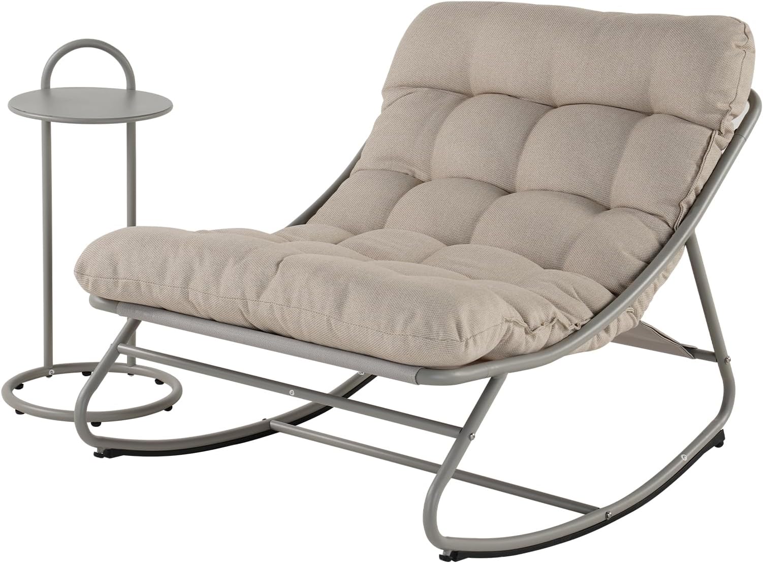 Grand patio Rocking Chair with Side Table, Garden Lounge Chair with Removable Water-resistant Cushion for Adults, for Patio, Garden, Living Room, Sun Lounge, 330 LBS Weight Capacity, Champagne