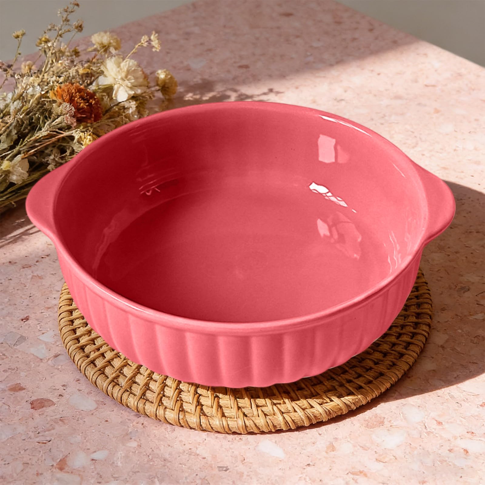 Ceramiczne naczynie do zapiekanek, 700 ml, okrągłe, z uchwytami, do lasagne, mięsa, warzyw, do frytkownicy na gorące powietrze, piekarnika, kuchenki mikrofalowej