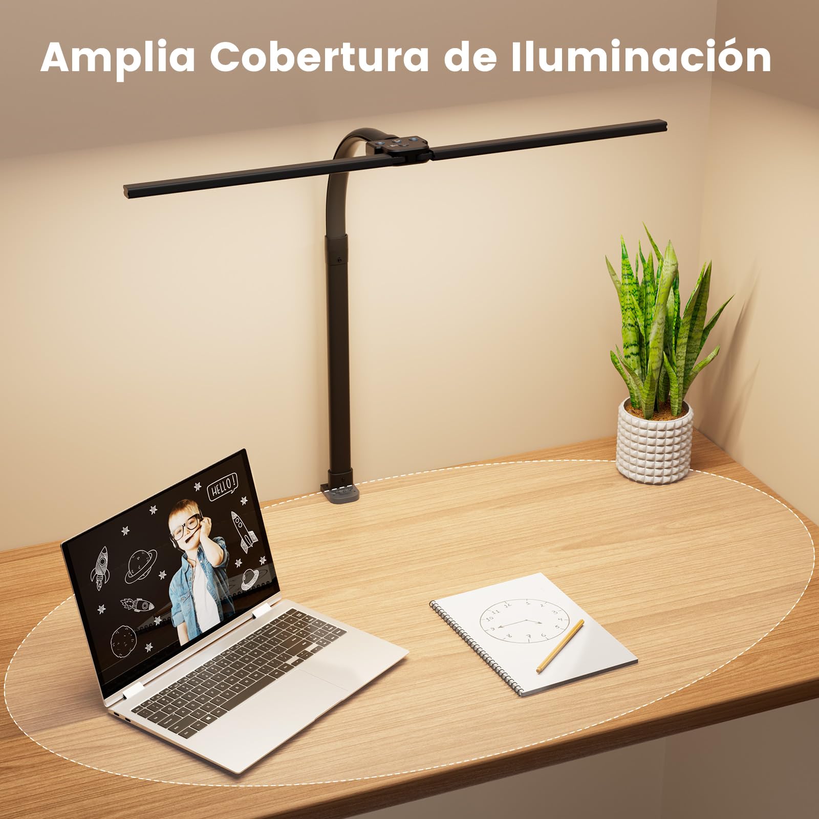 Lámpara de escritorio de doble cabeza LED, 24W 76CM Lámpara de escritorio con pinza para oficina en casa, 3200K-6500K Lámpara de cuello de cisne para oficina, lámpara de mesa para protección