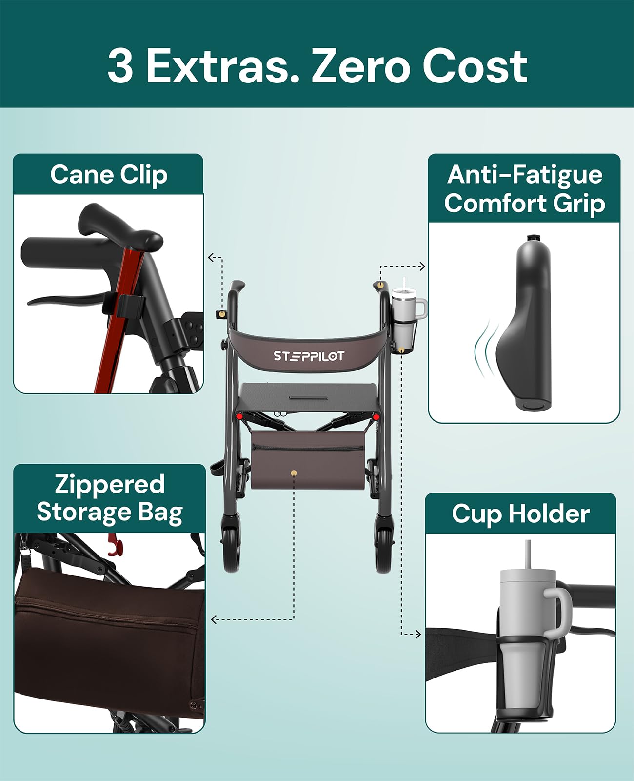Rollator Walkers for Seniors with Seat Supports 350lb,19.2 Lbs — Amazon image 4
