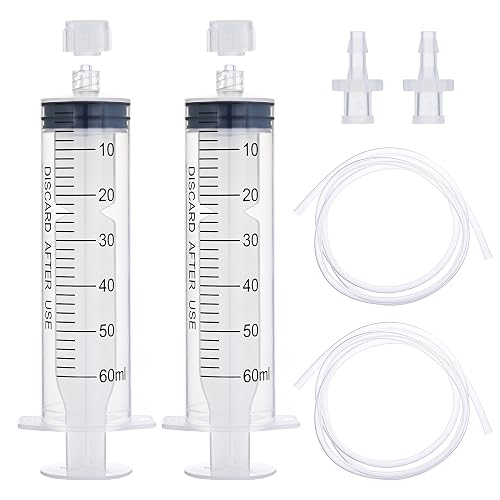 2 Pack 60ml Luer Lock Syringe with 39" Tube and Luer Connectors | 60cc Large Plastic Syringes for Liquid, Oil, Feeding, Watering