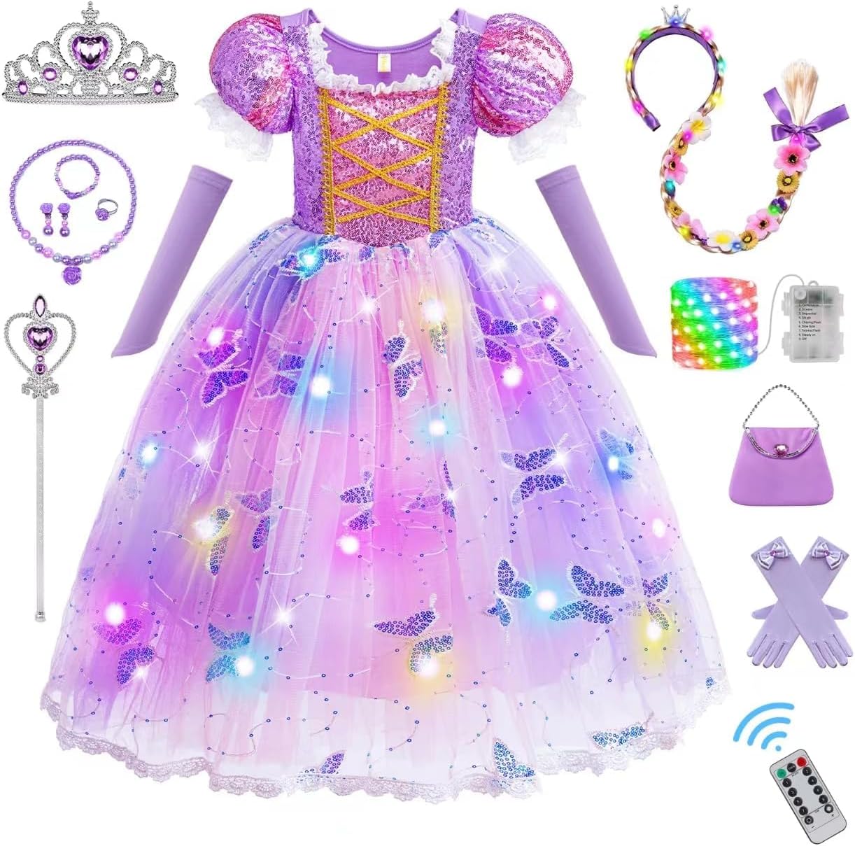 Light Up Princess Dresses for Girls Toddler Halloween Birthday Party Girls Costume with Accessories