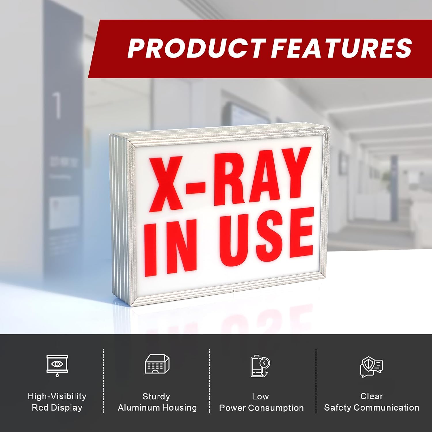 Upgraded X-RAY IN USE LED Radiation Warning Sign – Aluminum Case with Plastic Front, Hardwired 12W 100-240V AC for Radiation Room