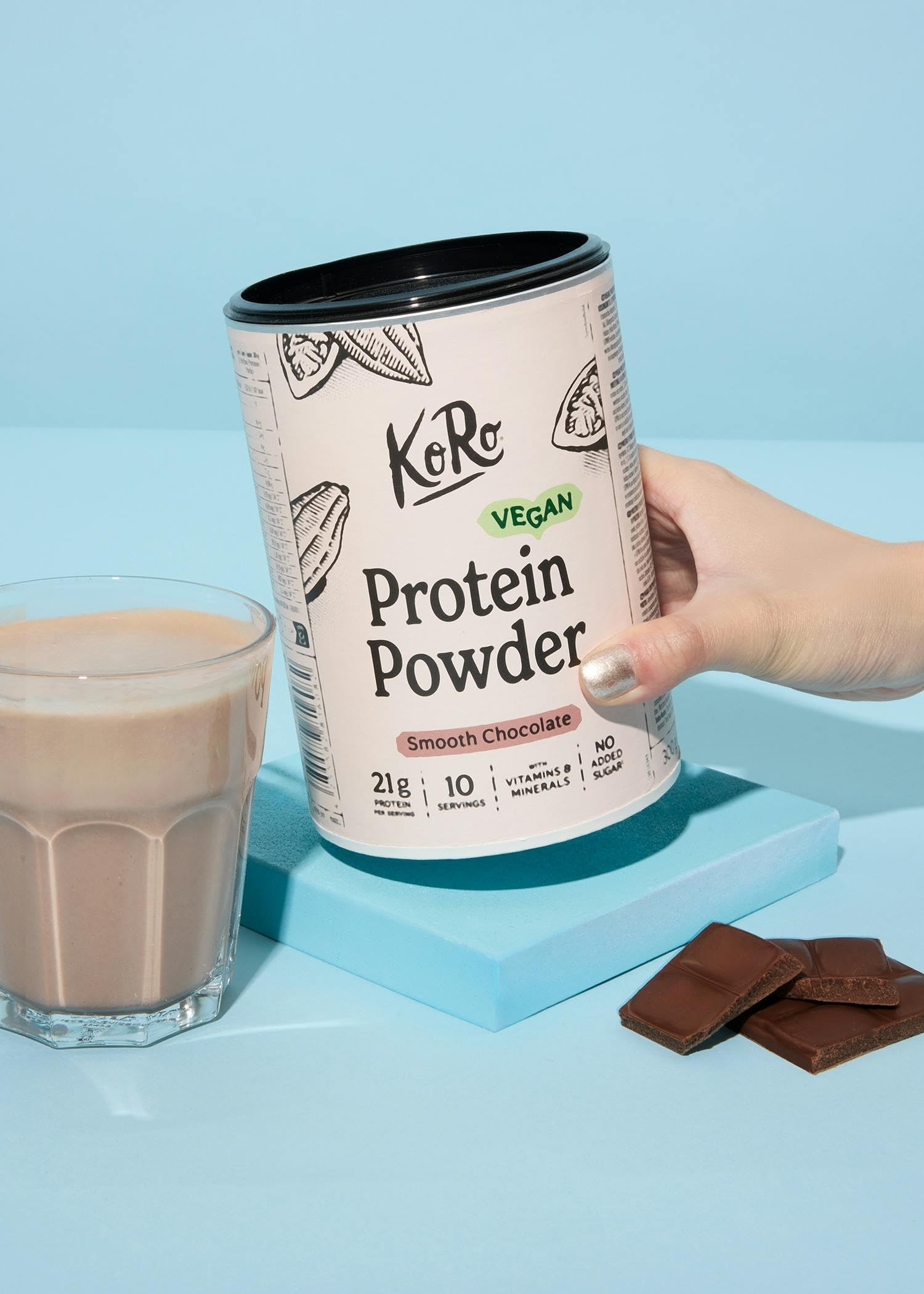 KoRo - Vegan Protein Powder Smooth Chocolate 300 g - Aus Reis-, Erbsen- und Sojaprotein - Cremig-süß im Geschmack - Proteinreich