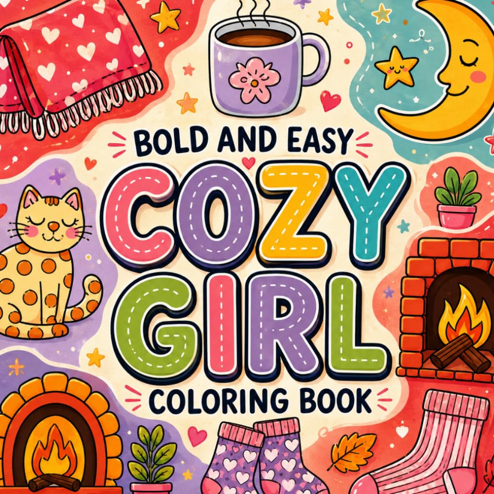 Bold and Easy Cozy Girl Coloring Book: 50 Comfy and Cute Designs for All Ages to Color, Relax and enjoy