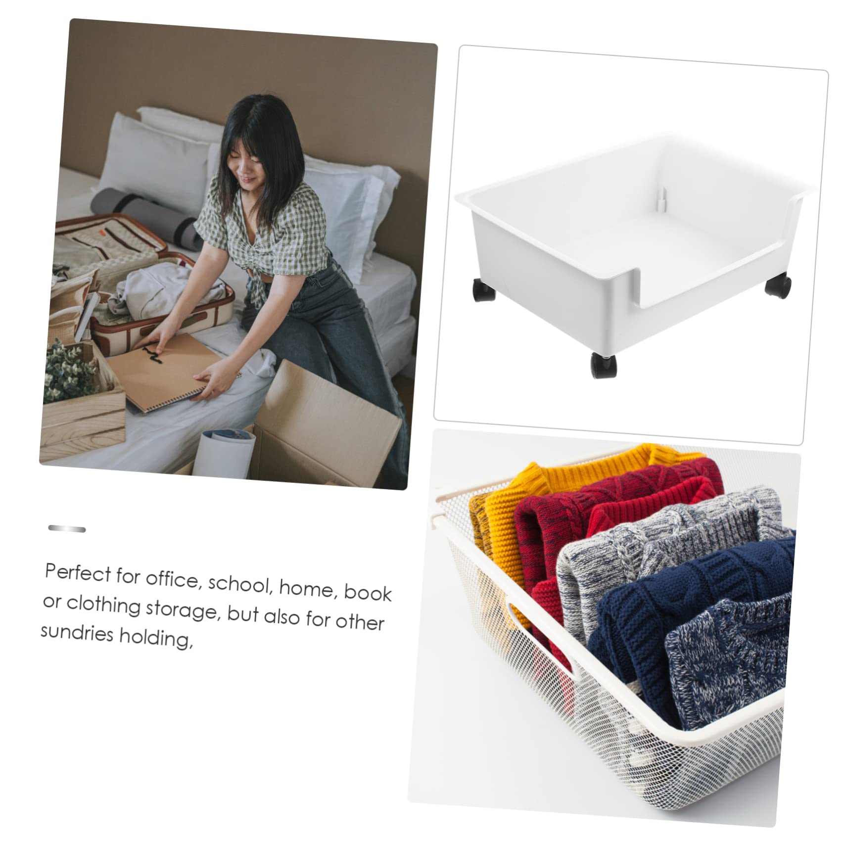 Contenitore Porta Libri con Ruote in Plastica Bianco per Camerette Studenti, Organizer per Back To School Party con Superficie Liscia e Design Semplice