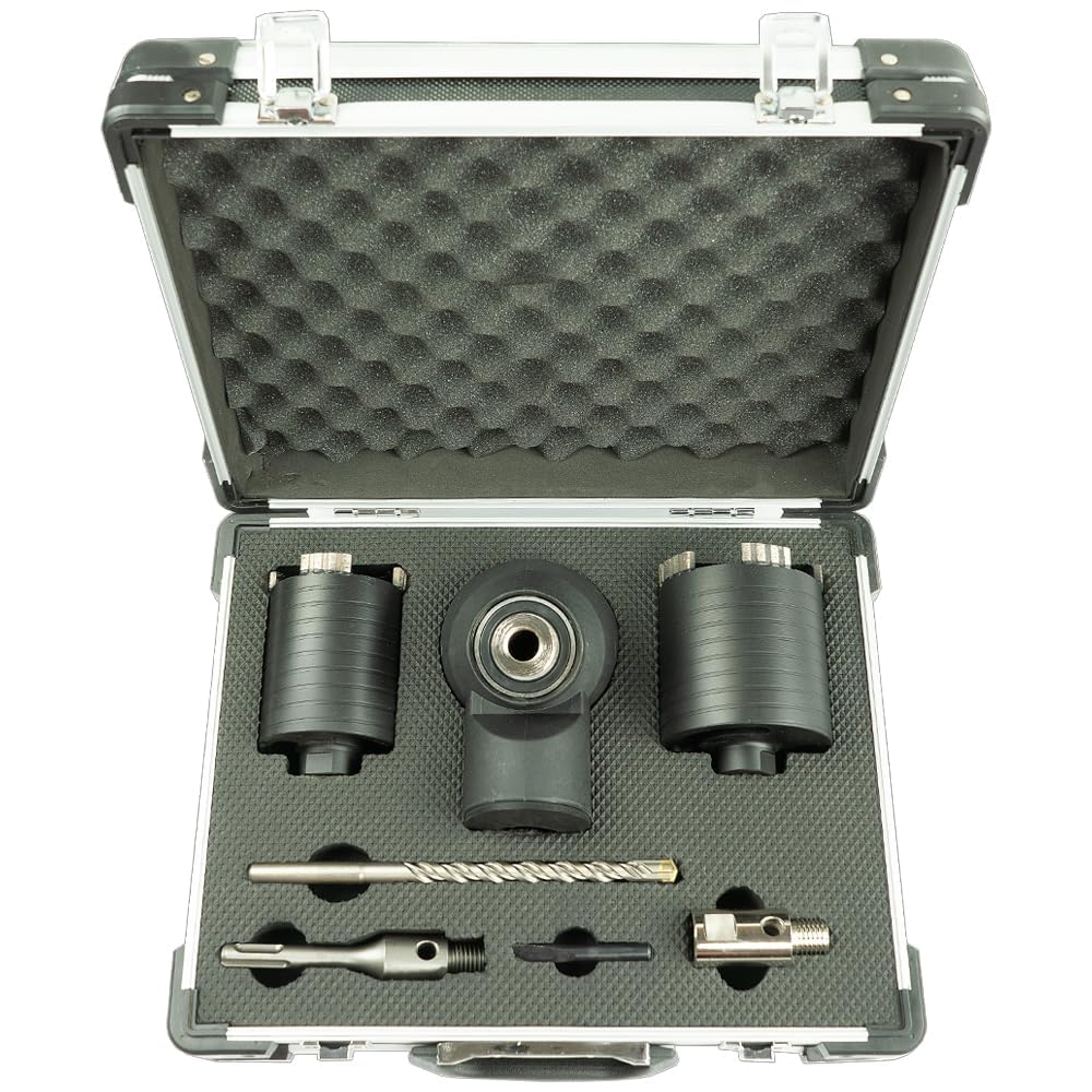 Profi Diamant Dosensenker Set Ø 68 & 82 mm mit Staubabsaugung | Dosenbohrer inkl. Adapter & Zentrierbohrer | Für Trockenbohrung in Mauerwerk, Ziegel, Porenbeton