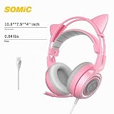 SOMIC G951pink - Auriculares para juegos para PC, PS4, PS5, laptop, auriculares USB con micrófono con cancelación de ruido, luz LED, sonido envolvente virtual 7.1 para niñas, mujeres