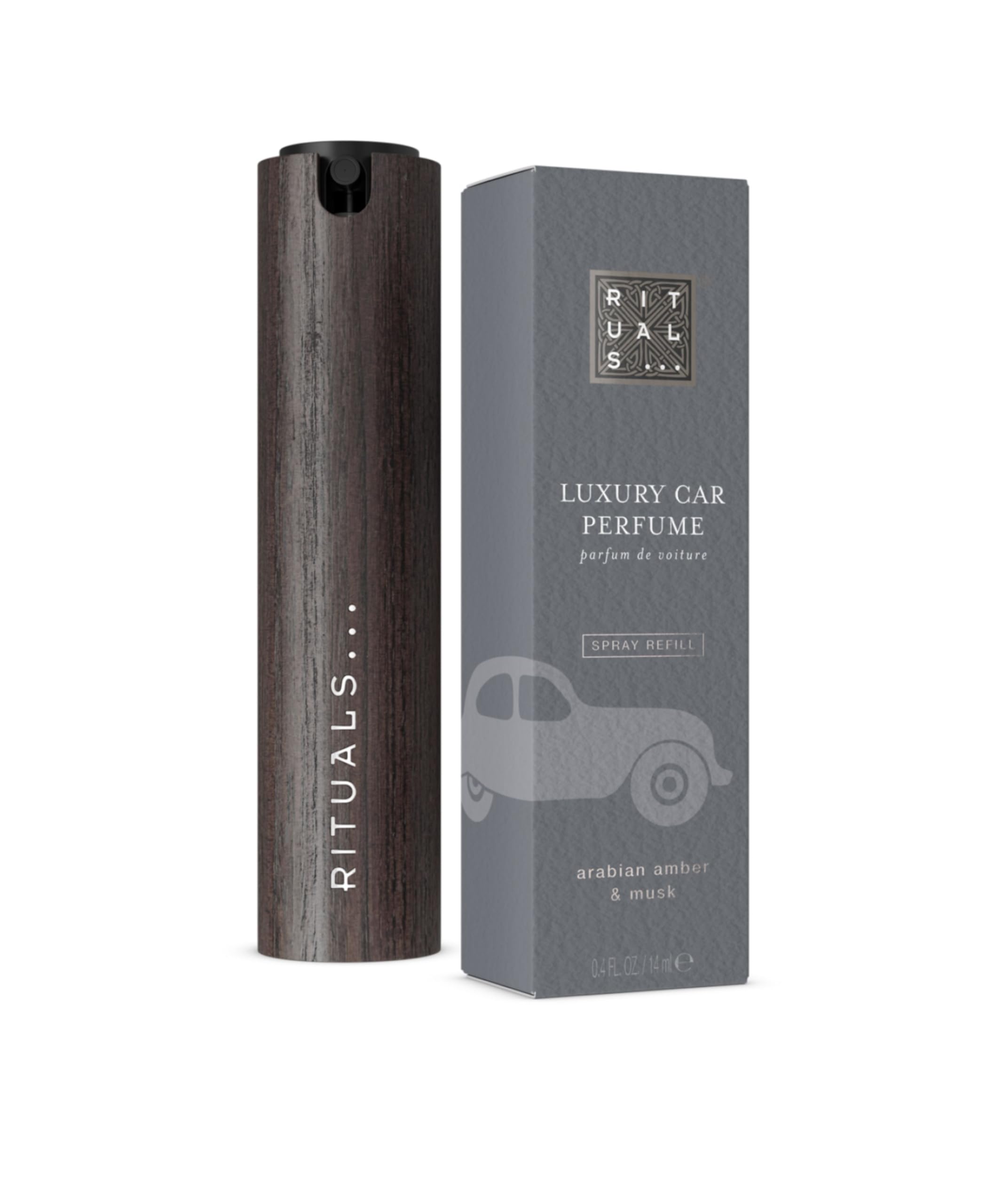 RITUALS Homme Car Perfume Spray Kit β Luxury Car Air Freshener for Men with Cedarwood & Musk, Refillable Car Fragrance Spray & Wooden Holder 14ml