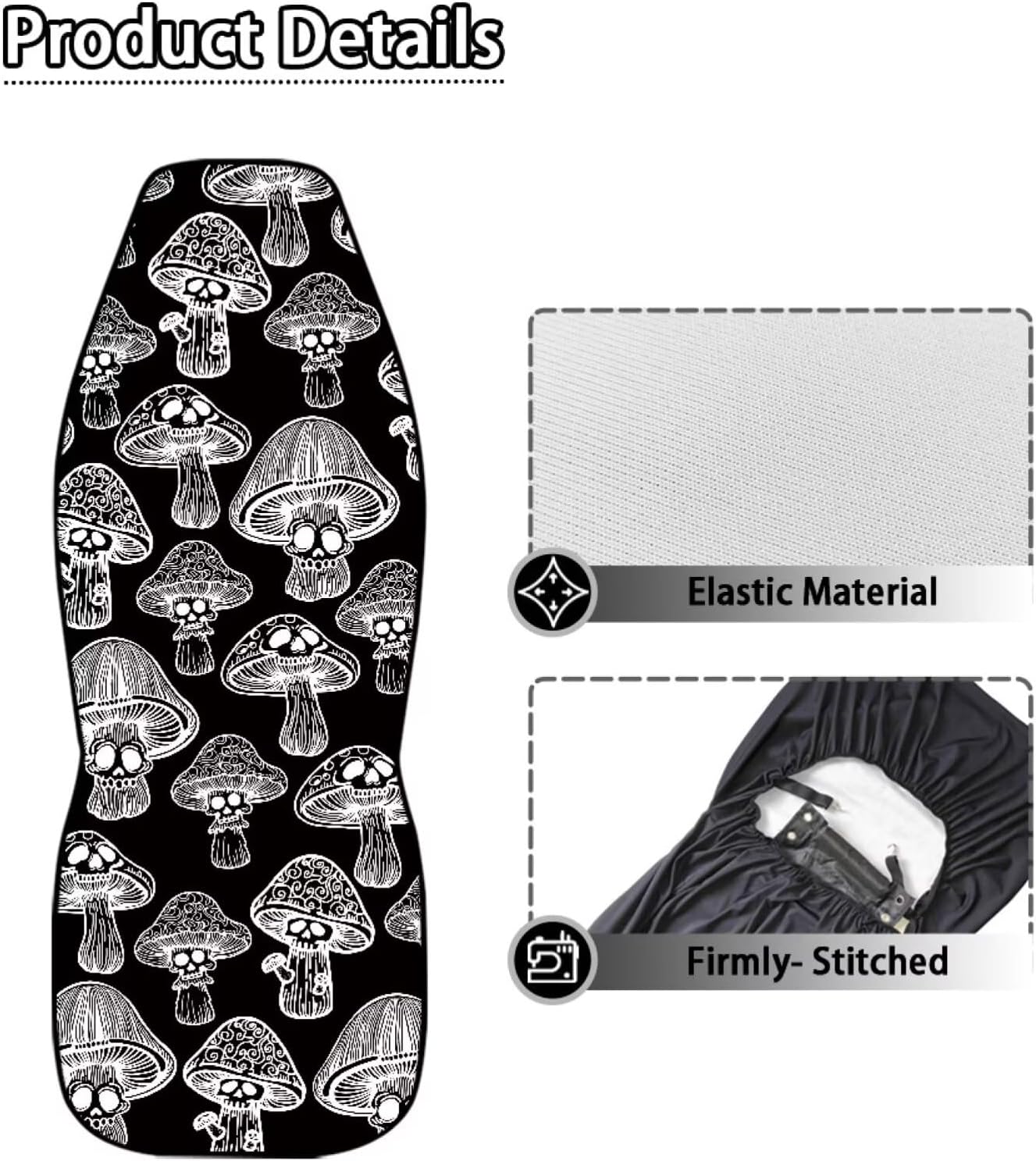 UNICEU Skull Mushroom Print 2Pcs Automotive Seat Cover Car Accessories with Front Drive Seat Covers Protect