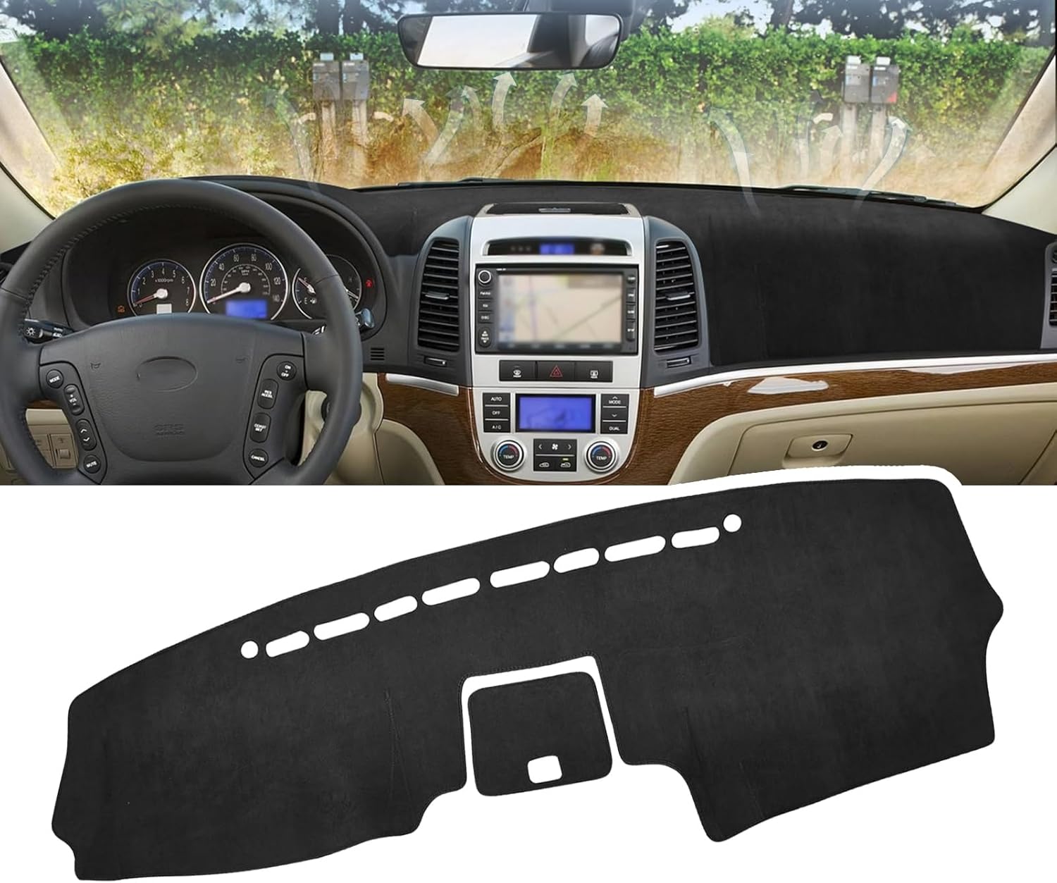 Dash Cover for Hyundai Santa Fe 2007-2012, Non-Slip Car Dashboard Cover Carpet Blocks UV Rays Protector Internal Accessories