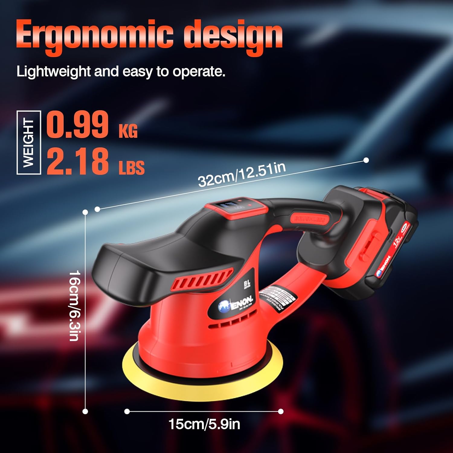 ENON Cordless Car Buffer Polisher Kit（2X 2000mAh 12V Batteries&34 PCS Attachments）- Brushless Dual Action Random Orbital Polishing with 6-Speed 6000RPM for Auto Detailing, Waxing & Paint Correction