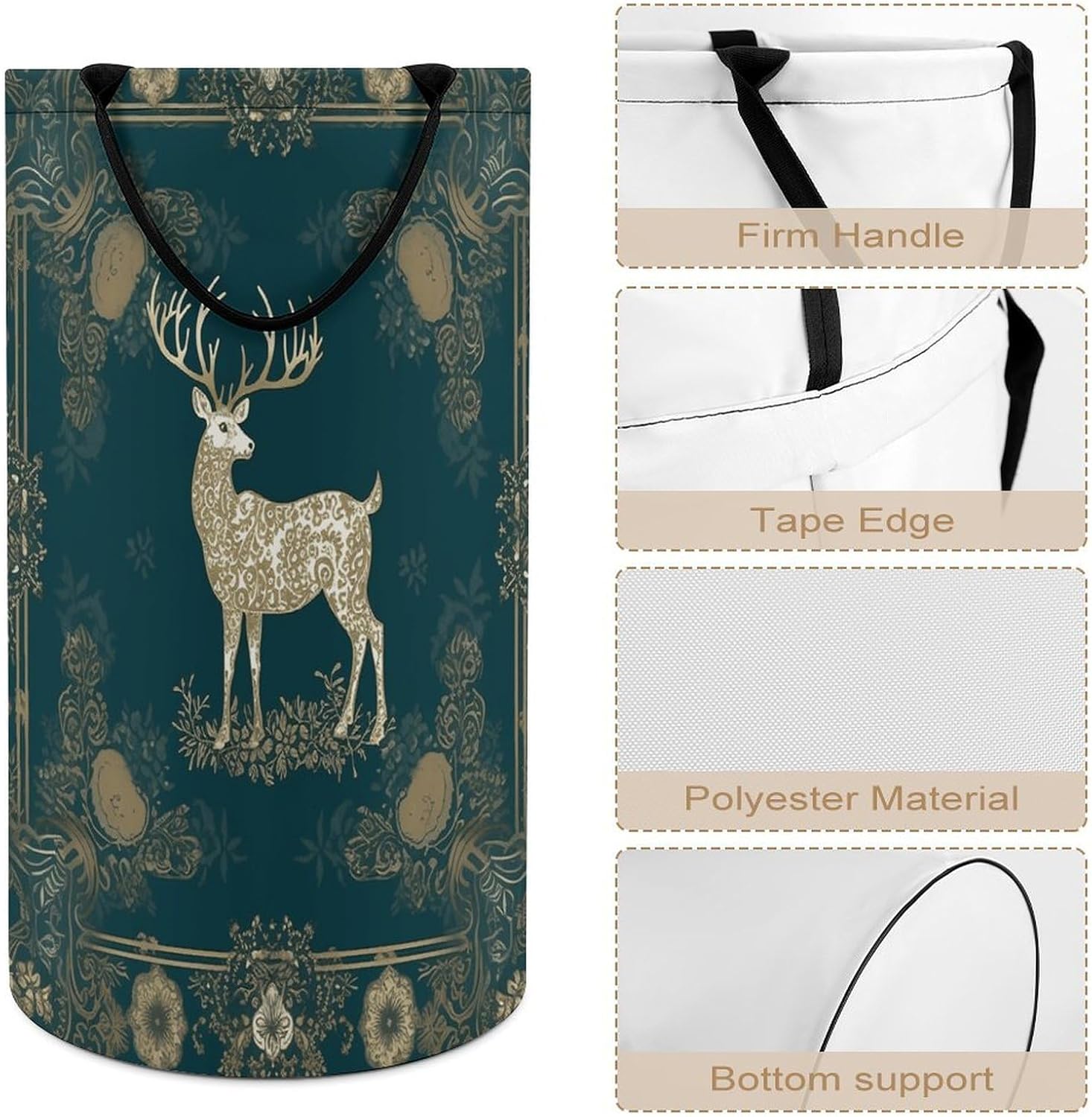 Laundry Basket Snowflake Christmas Reindeer Printed Storage Basket Dirty Clothes Basket Laundry Basket with Handles for Home And Laundry Dorm