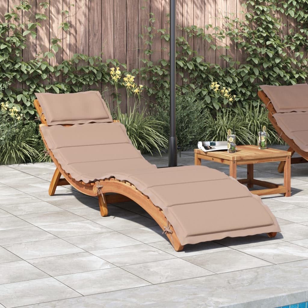 Leżak z poduszką, kolor taupe, 55 x 184 x 64 cm, wykonany z litego drewna akacjowego, składany, regulowany, do ogrodu, na taras, balkon, basen, plażę, kemping