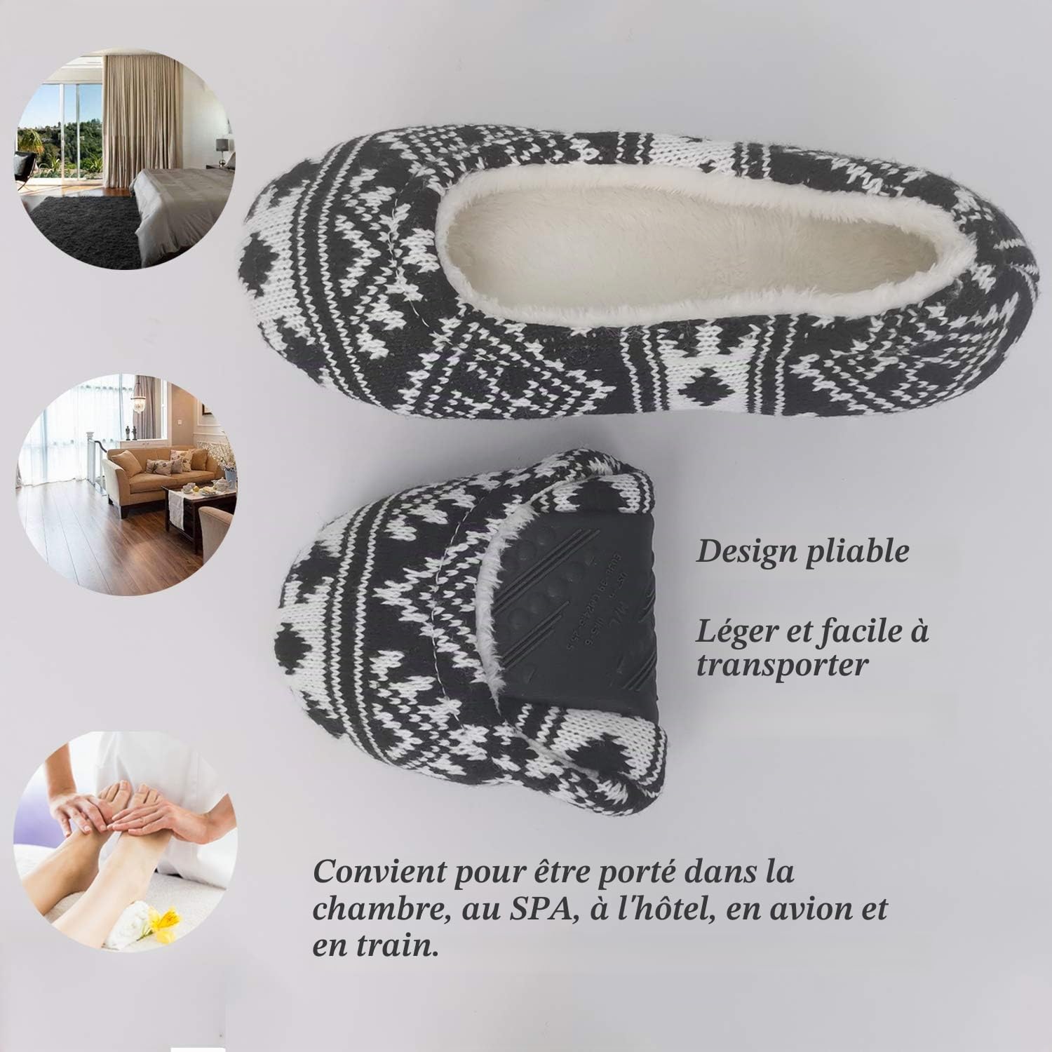 ofoot Chaussons de Ballet Femmes, Chaussures Interieur Maison Doux Cachemire tricoté en Polaire Anti dérapant