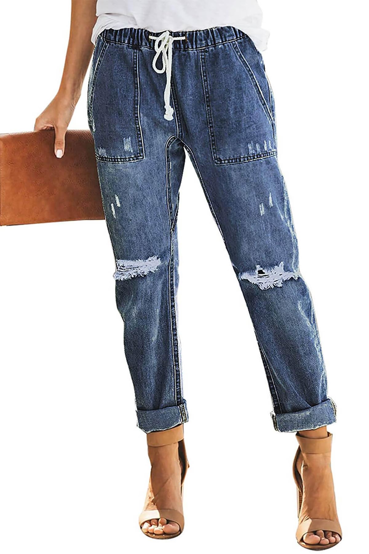 Alaster Queen Jeans Sciolti Donna Moda Stretch Strappati Navy XL
