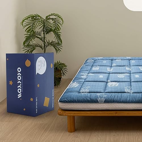 Miniatura 5 de MAXYOYO Colchón Futón de Tamaño Completo con Patrón de Cactus Gris, Cubrecolchón Acolchado para Cama, Almohadilla de Dormir Plegable Extra Gruesa,