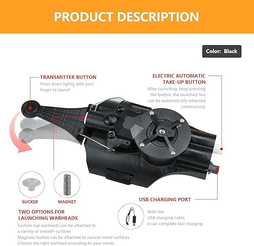 Miniatura 5 de Juguete de tiradores de telaraña, lanzador de héroe de cosplay, adecuado para actividades al aire libre, regalo de Navidad y cumpleaños (negro)