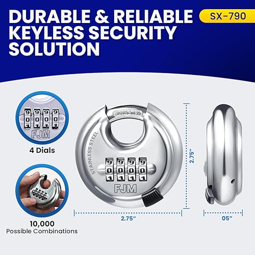 Miniatura 3 de FJM Security SX-790 candado de disco combinado de 4 marcaciones, SX-790