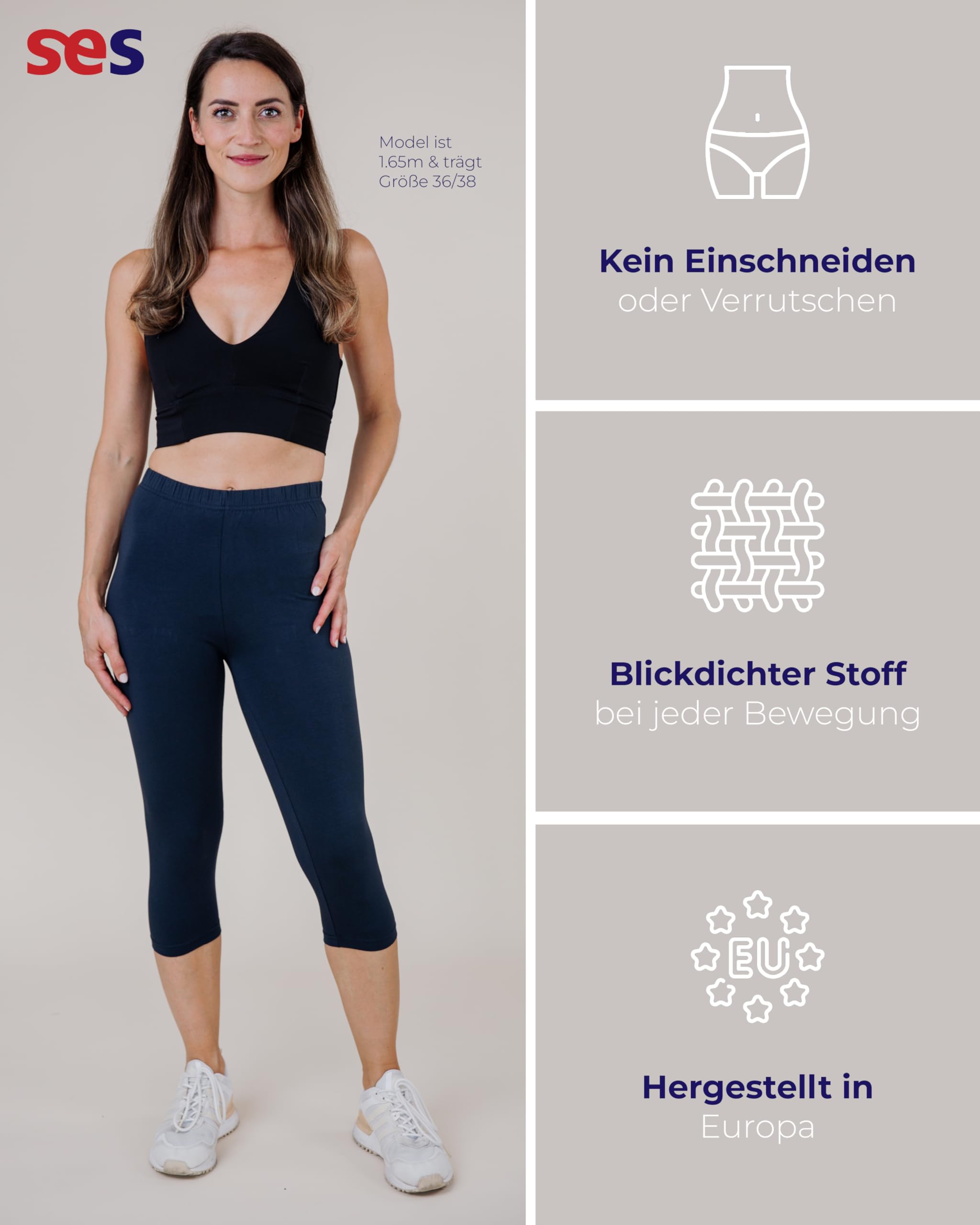 SES Leggings Donna Capri 3/4 2 Pezzi Cotone