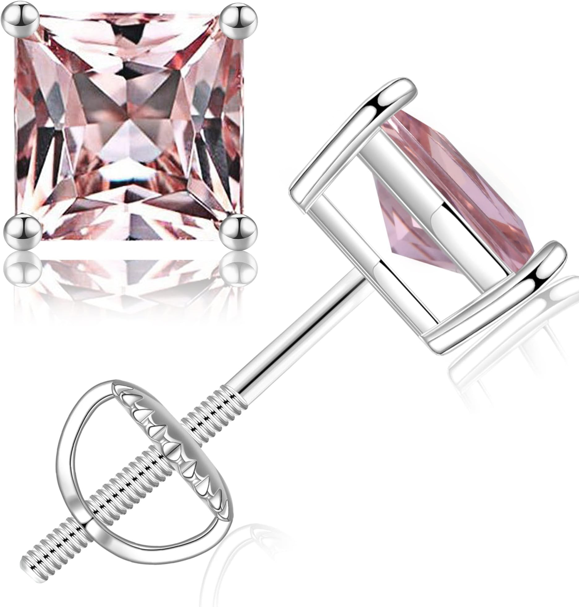 SMILEST0.6-4ct Princess Cut Moissanite Earrings, D Color VVS1 Clarity Lab Created Earring 925 Sterling Silver Moissanite Screw Back Earrings Studs for Women Men