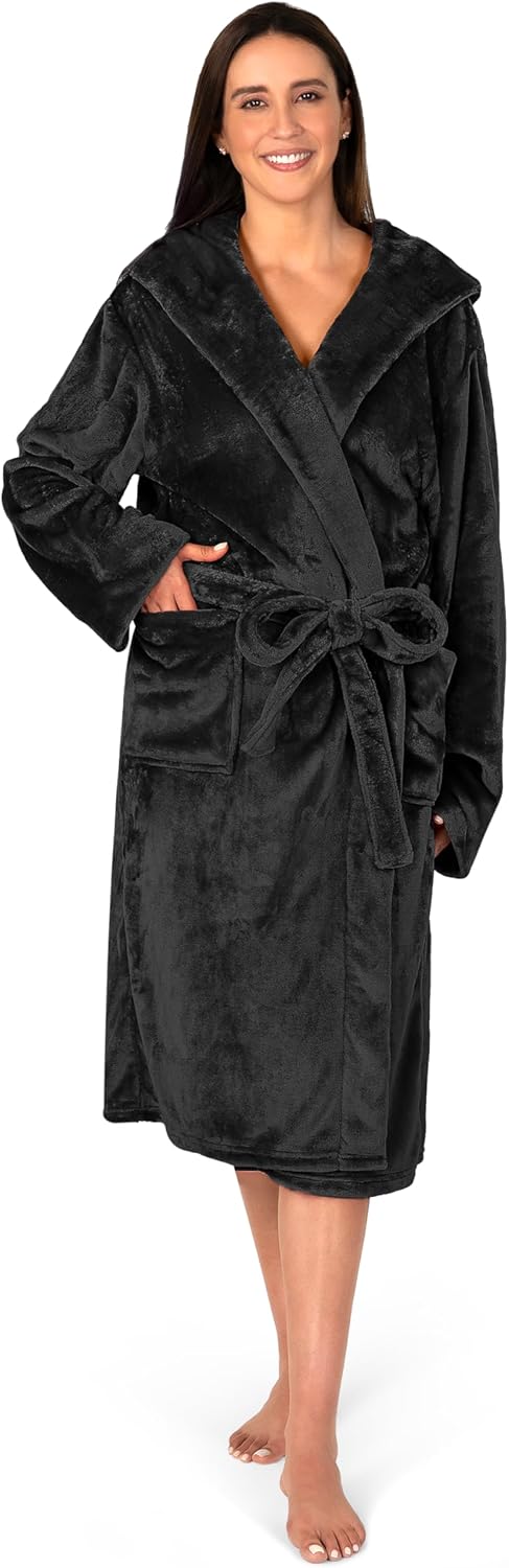 PAVILIA Women Robe with Hood, Fleece Fluffy Soft Long Hooded Robe, Plush Fuzzy Cozy Warm Bathrobe Shower Spa - Image 7