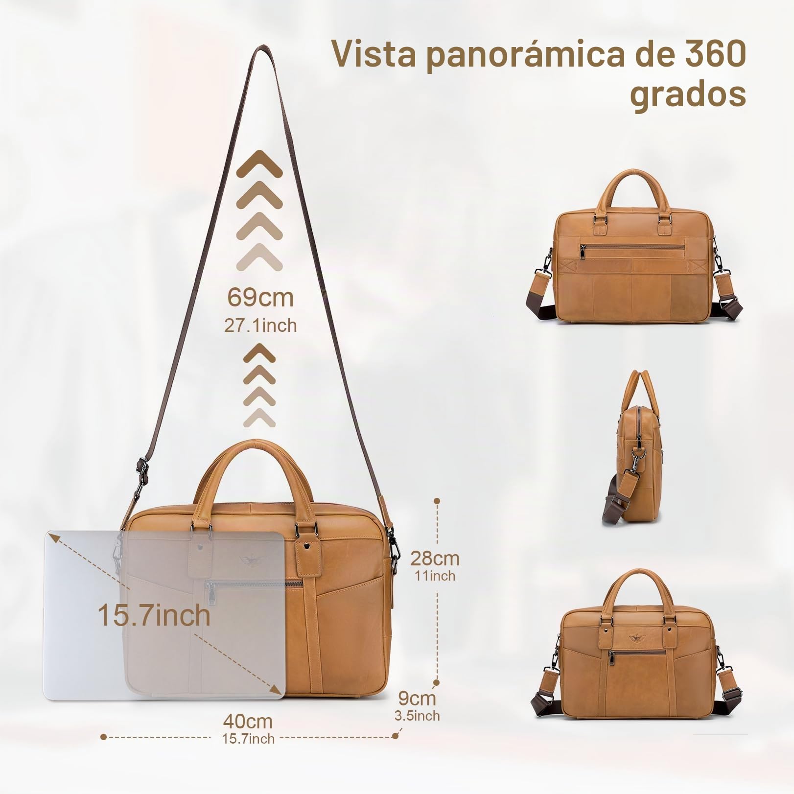 BAGZY Maletin para Ordenador Portátil 15.6 Pulgadas Regalo Hombre Maletín de Cuero Genuino Bolso Hombre Bandolera para Portátil Bolso Mensajero Negocios (Marrón)