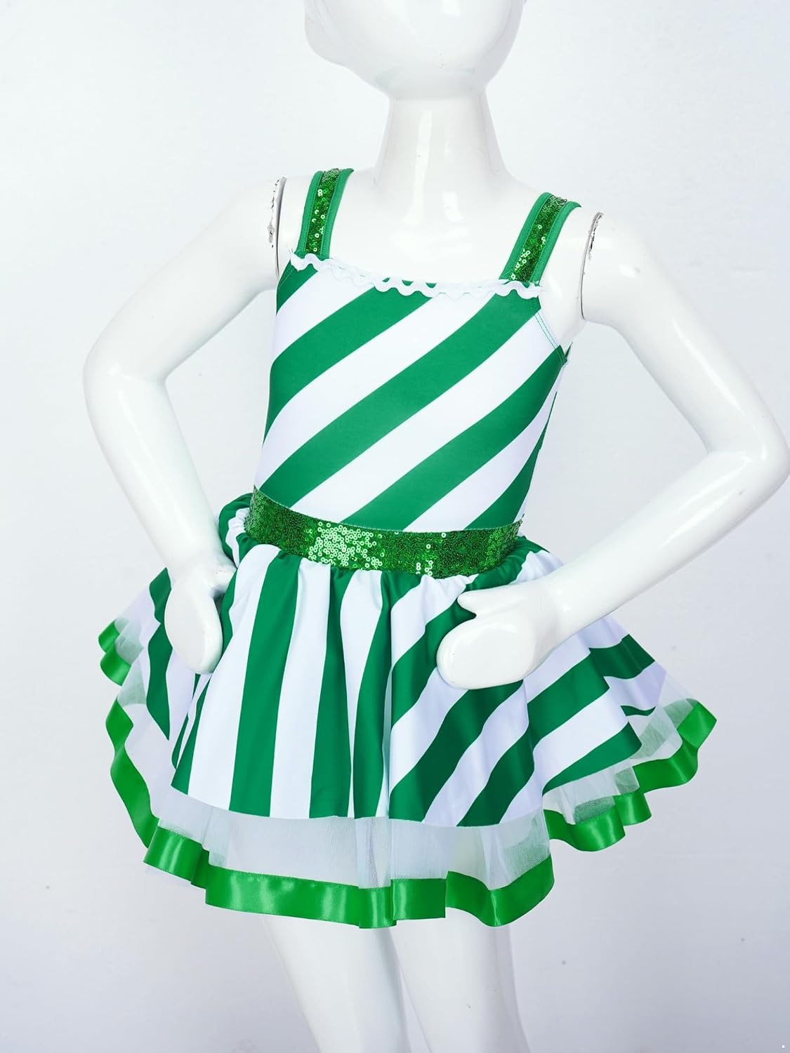 Kids Girls Sleeveless Sequins Ballet Tutu Dress Figure Ice Skating Dress Christmas Dance Costume