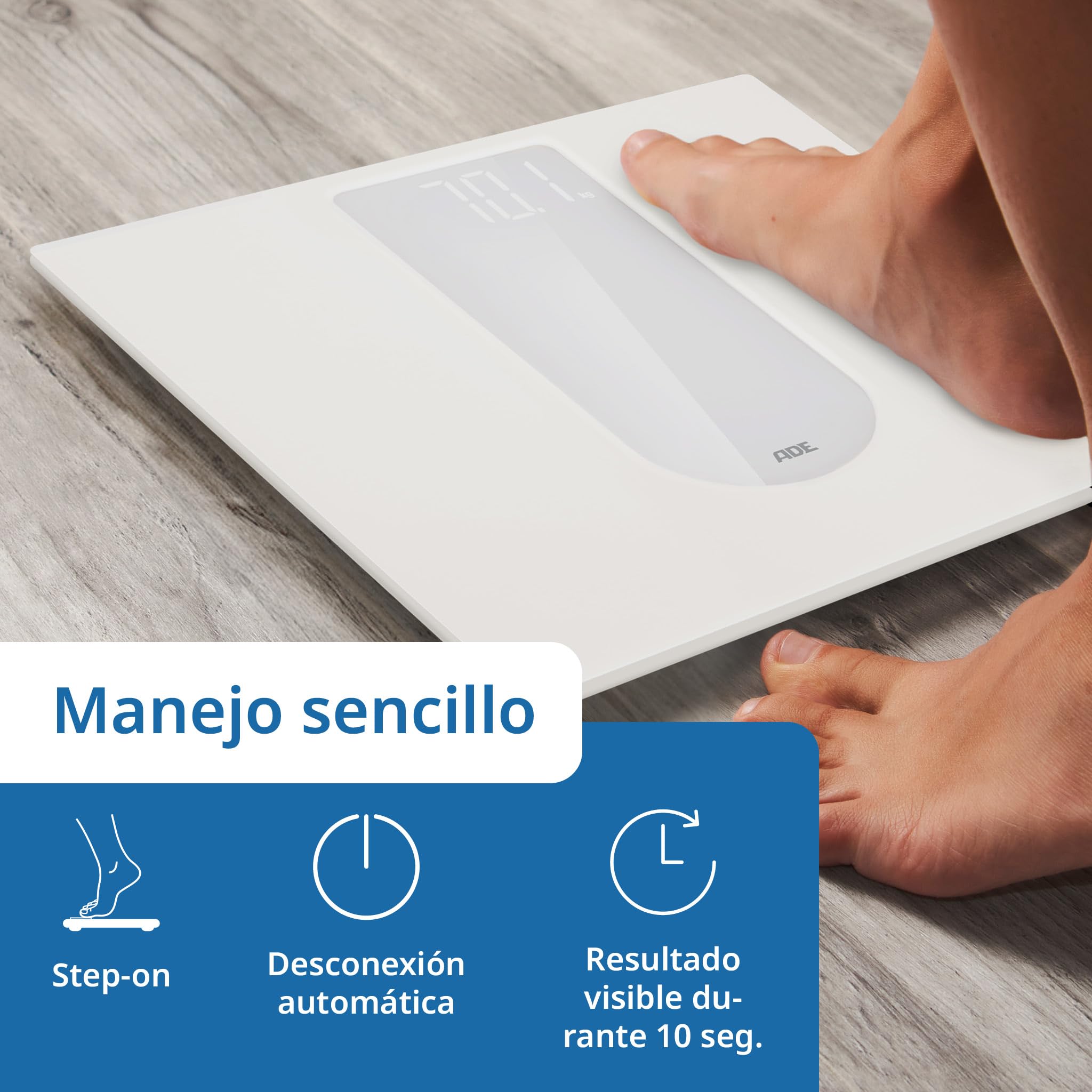 ADE Bascula de baño electrónica | gran pantalla LED de alto contraste | base antideslizante | peso máximo de 180 kg y 100 gramos de precisión | blanco