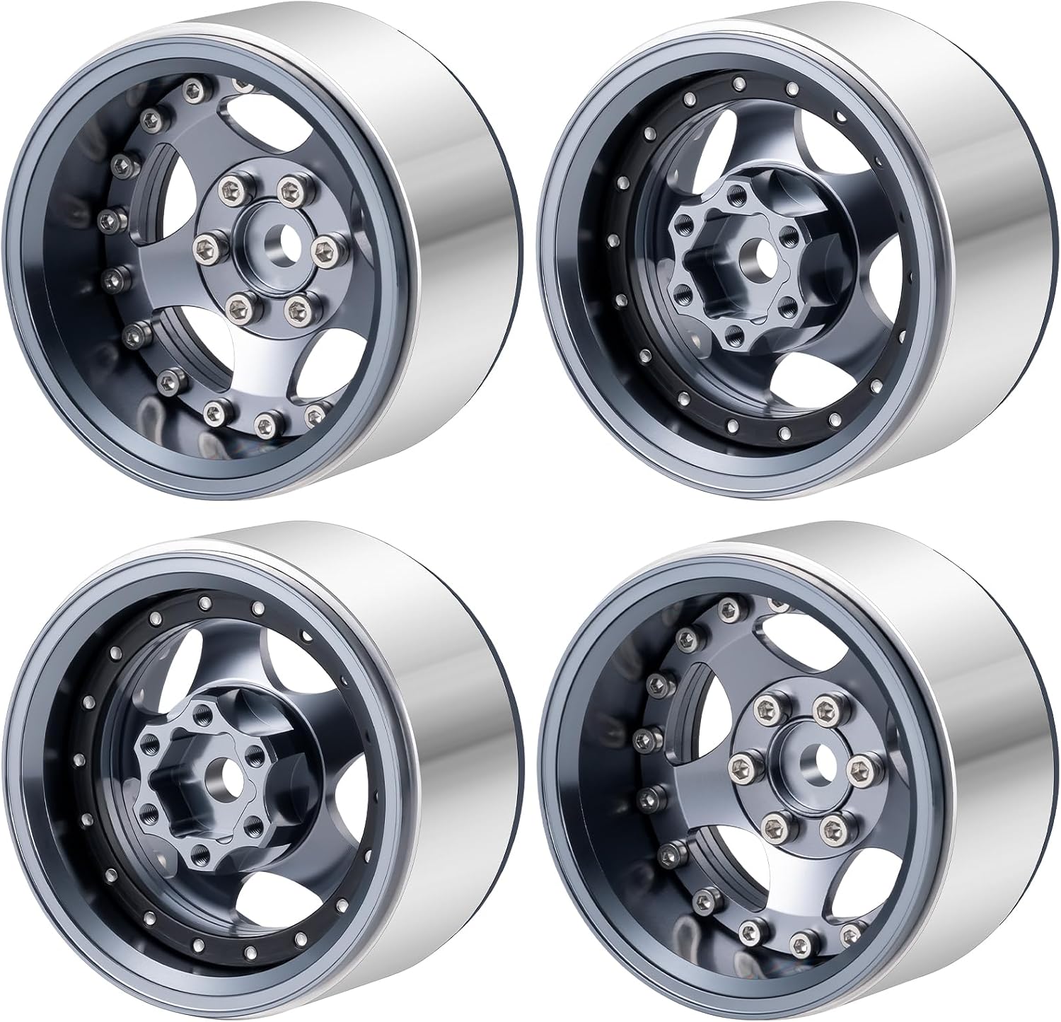 1/10th Aluminium 1.9" Beadlock Wheel Rim Hub Upgrades for AXIAL SCX10 TRX4 SCX10-II AXI90046,SCX10-III,D90 RC Crawler Car Parts (Titanium)