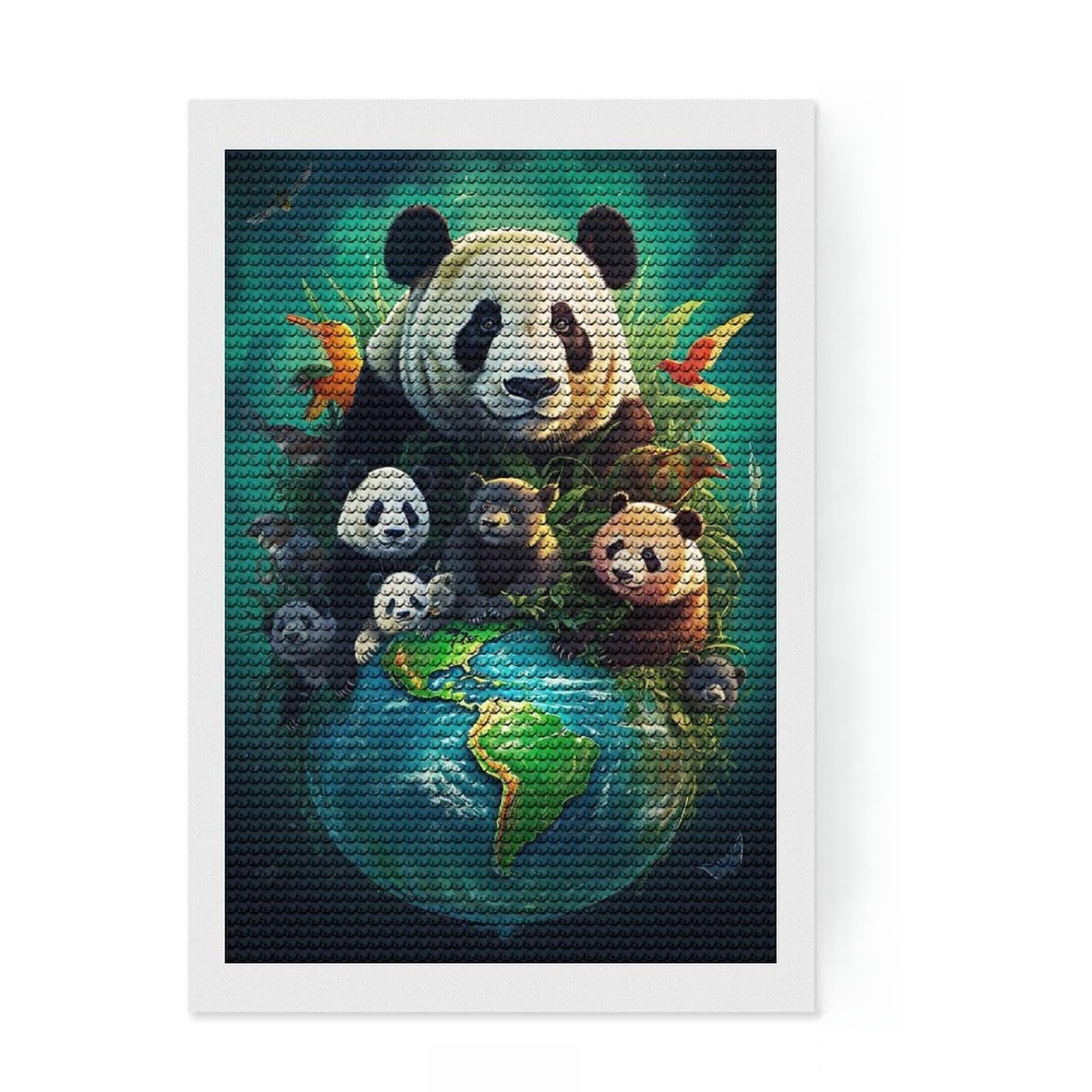 Junmoney Earth Day Panda Full Drill Diamond Painting Kit 8"x12", for Adults, Good for Quiet Evenings, Farmhouse Decor, Holiday Gift Idea