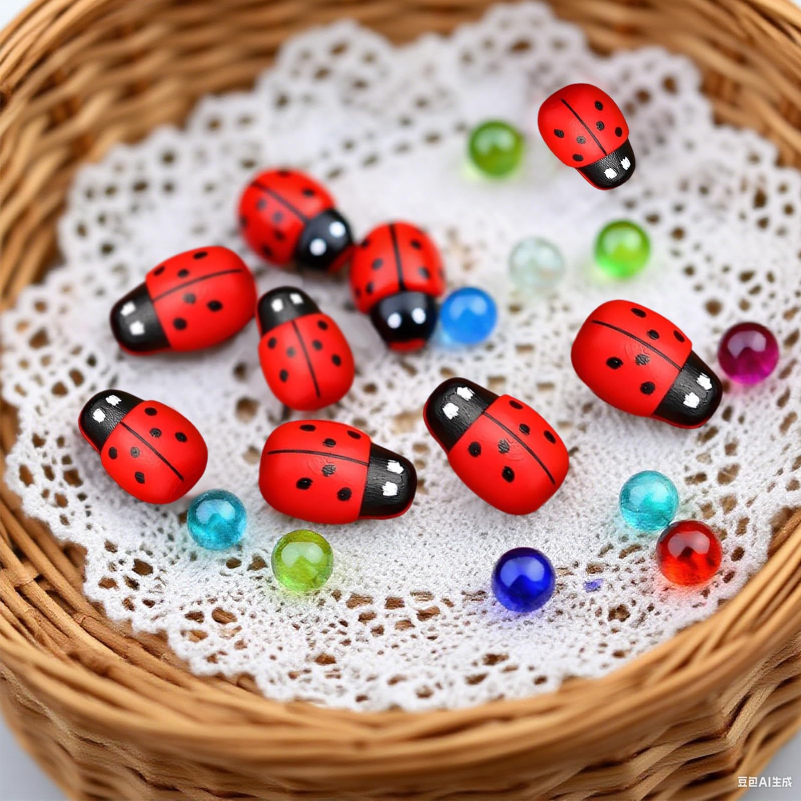 Simsky 100 Pièces Mini Coccinelles en Bois Autocollantes, Porte-Bonheur en Bois Coccinelles,Auto-adhésives-Autocollants Coccinelle Decoration,pour Scrapbooking Fournitures D'artisanat,Rouge,9 x 12 mm