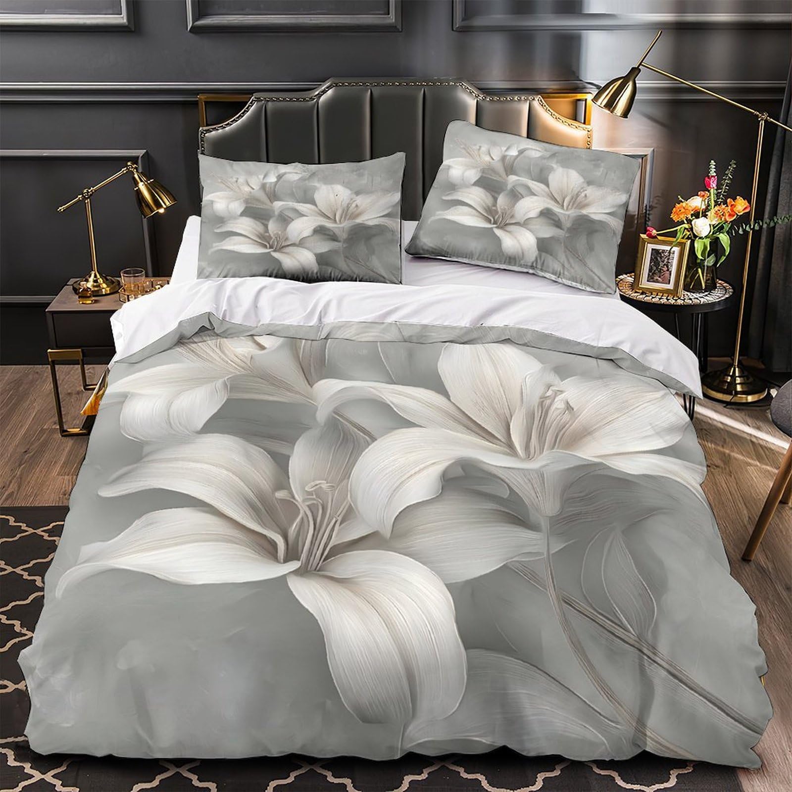 Linge de lit enfant design floral parure de lit lys blancs pour chambre de fille et garçon