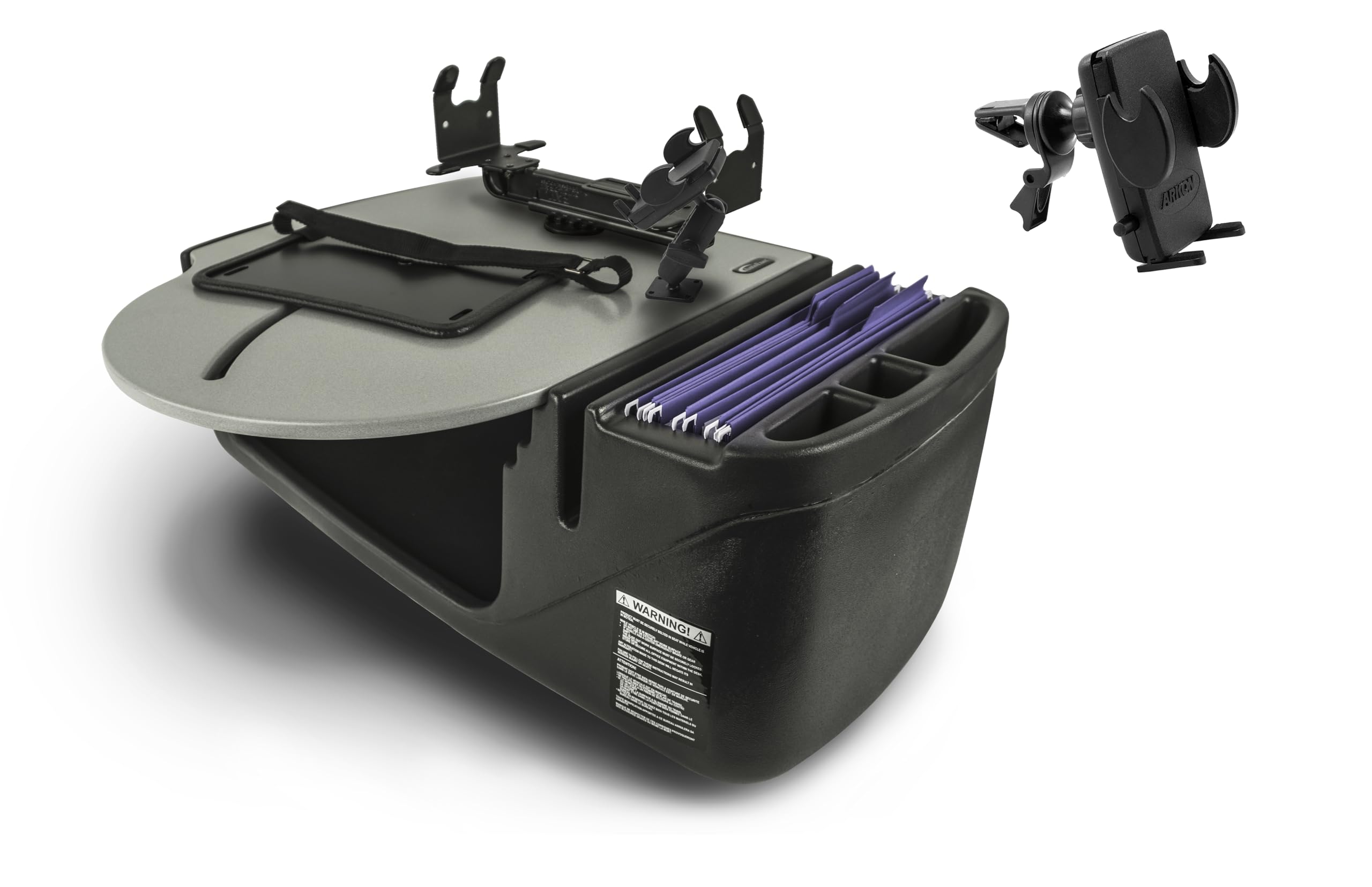 AutoExec Roadmaster Car Desk and Portable Workstation with Phone Mount, Printer Stand and Phone Vent Clip, Grey