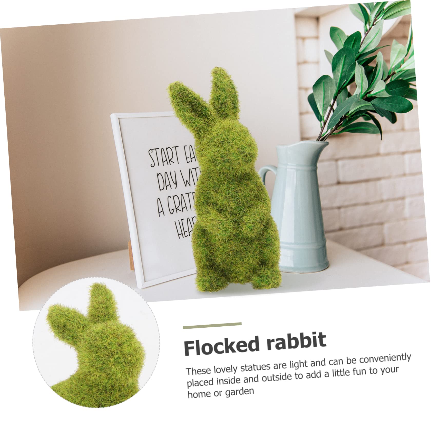 2 Stück Beflockte Osterhasen Dekoration aus Resin Grün für Garten und Wohnraum Frühlingsdekoration Osterschmuck