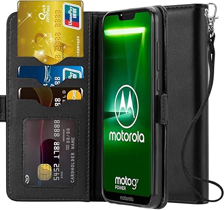Ferilinso Funda para Moto G7 Power,Carcasa Cuero Prima Aut?ntico Real con ID Tarjeta de Cr?dito Tragamonedas Soporte de Flip Cover Estuche de Cierre magn?tico para Moto G7 Power (Negro)