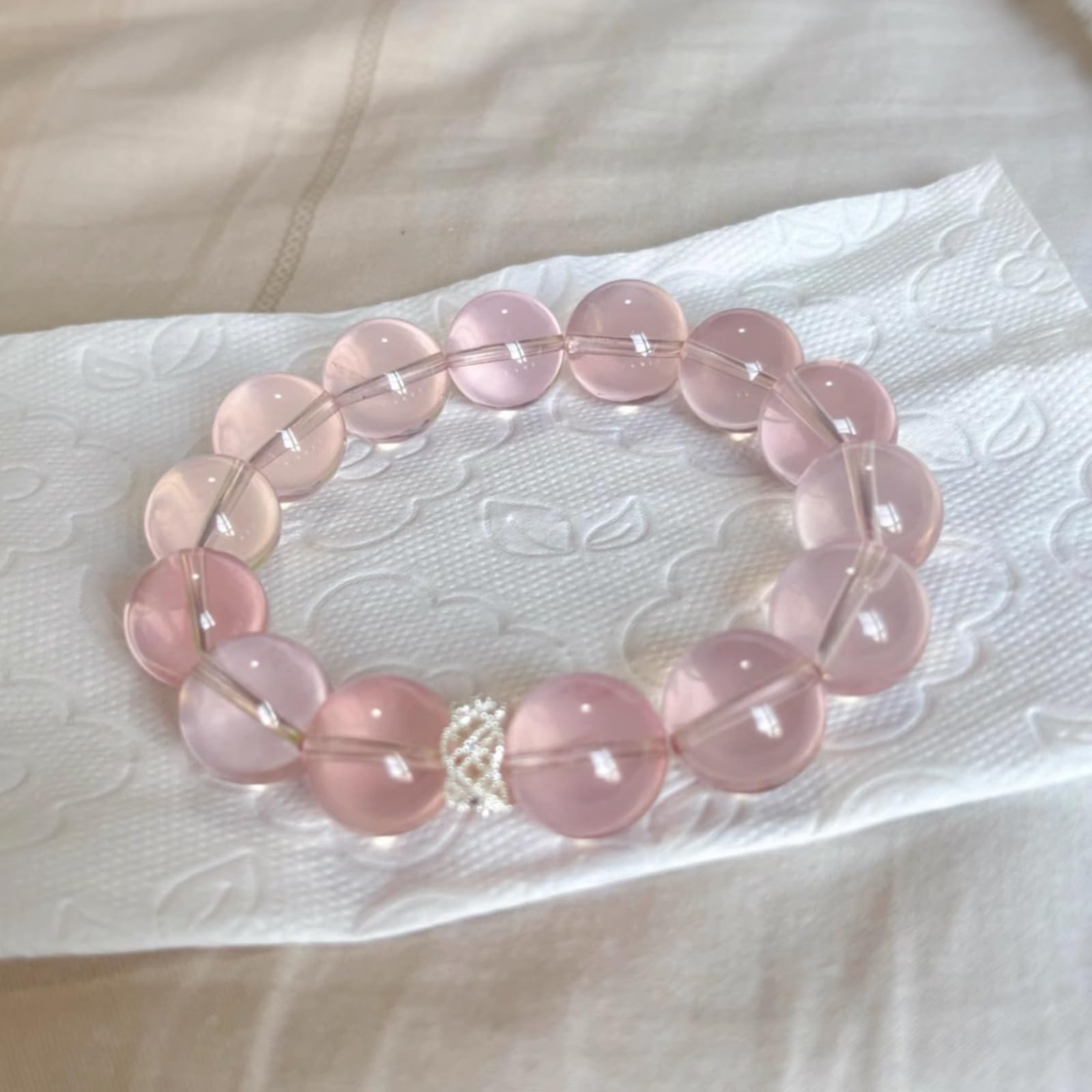 Pulsera elástica de cristal con cuentas de cuarzo rosa de piedra natural