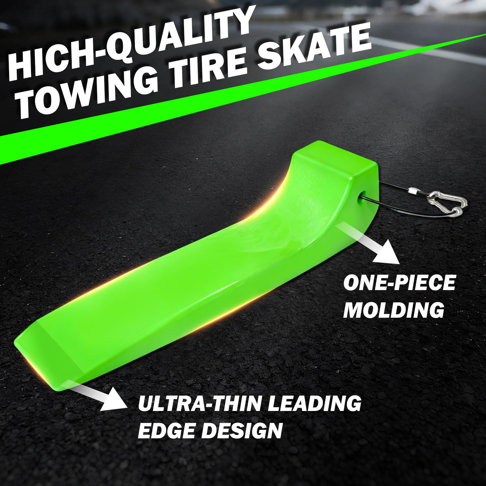 YATOINTO Lot de 4 Patins à pneus – Patins de remorque emboîtables Robustes pour transporteurs de Voitures, Lits Plats, dépanneuses et transporteurs à Roues arrière – Vert sécurité – Chargement et