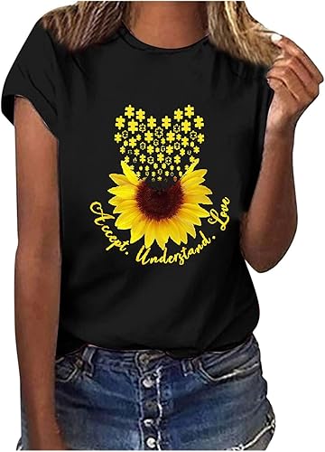 Womens T Shirt Medium Womens Casual Fashion Floral Printed Top Blouse Short-Sleeved Round Neck Loose