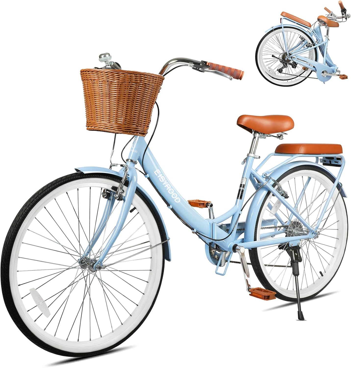 26 Inch Foding Girls Seashore Cruiser Bike, 7 Pace Foldable Cruiser Bike with Adjustable Seat, Folding Commute Bike with Light-weight, Anti-Skid Tires & V-Brakes for Girls