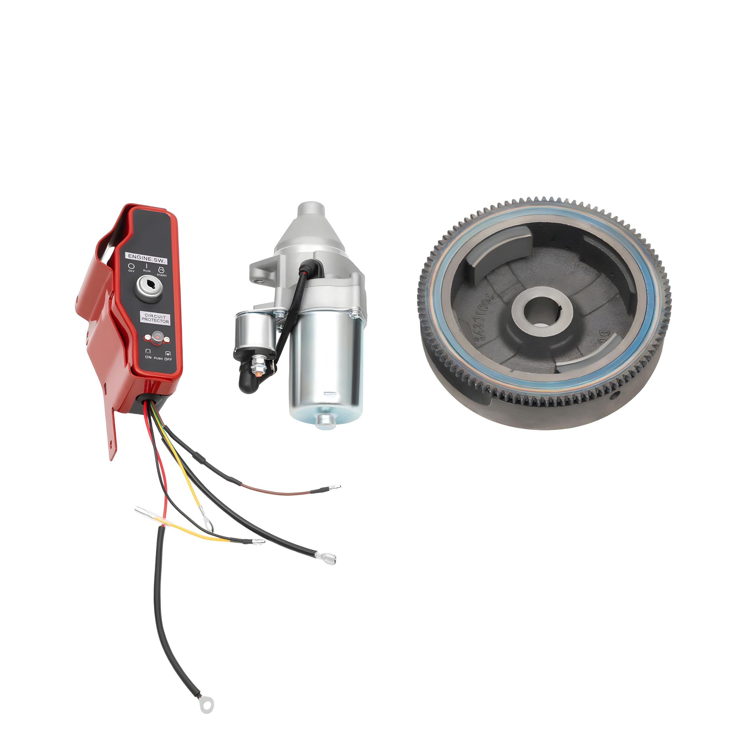 Kit de arranque eléctrico de volante especialmente diseñado para motores Honda GX340 de 11 CV y Honda GX390 de 13 CV, compuesto de arranque, volante y llave